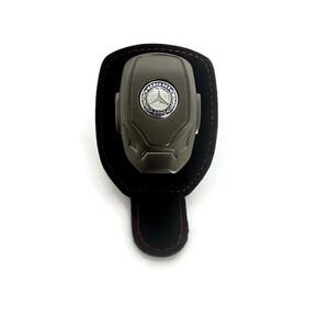 Mercedes Benz Sunglass Holder Car Visor Pewter Toned Faux Suede Red Stitching